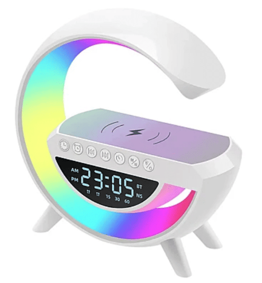Boxa Multifunctionala G 3 in 1 JRH, Lampa LED RGB Smart,cu ceas, Boxa Bluetooth, Incarcator Telefon Wireless, Lumina RGB, Alb