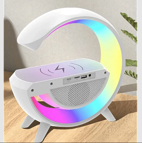 Boxa Multifunctionala G 3 in 1 JRH, Lampa LED RGB Smart,cu ceas, Boxa Bluetooth, Incarcator Telefon Wireless, Lumina RGB, Alb