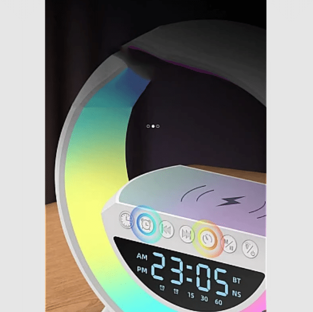 Boxa Multifunctionala G 3 in 1 JRH, Lampa LED RGB Smart,cu ceas, Boxa Bluetooth, Incarcator Telefon Wireless, Lumina RGB, Alb